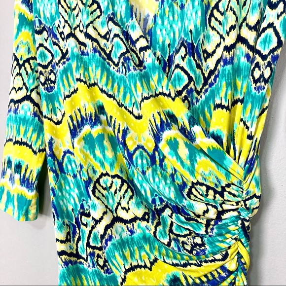 Natori Tribal Print Wrap Dress Women’s Size S Surplice V Neckline Knit Colorful - Picture 3 of 7